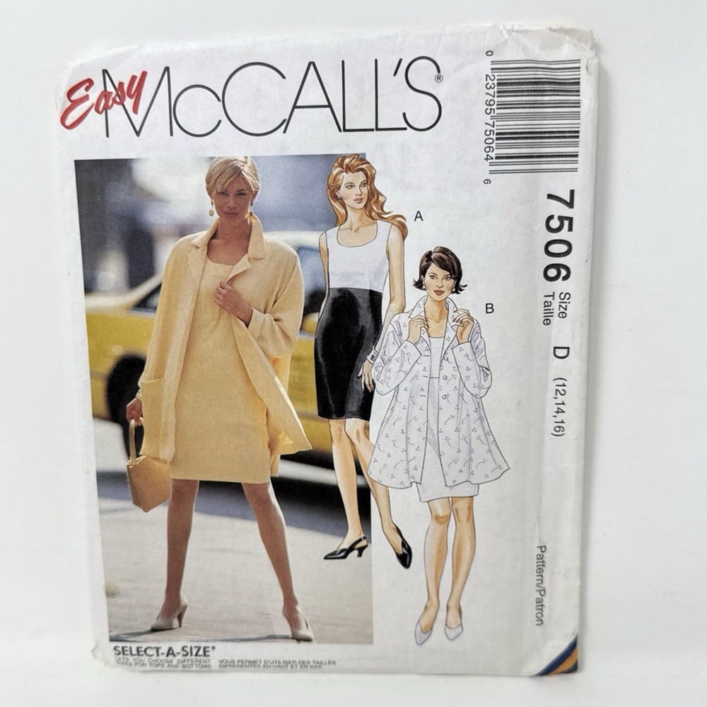 Uncut McCall's Easy 7506 Misses Jacket & Dress Sewing Pattern Size 12 14 16